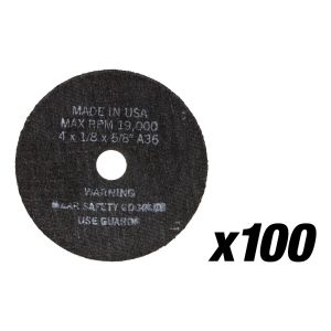 4" Cut-Off Wheels, 4" x 1/8" x 5/8", 100 per Box