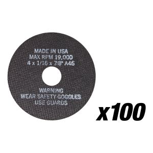 4" Cut-Off Wheels, 4" x 1/16" x 7/8", 100 per Box