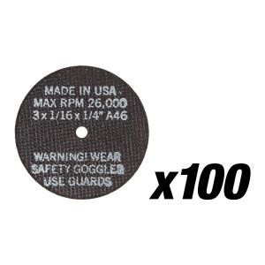 3" Cut-Off Wheels, 3" x 1/16" x 1/4", 100 per Box
