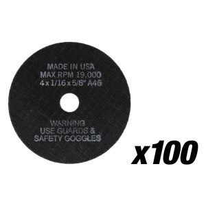 4" Cut-Off Wheels, 4" x 1/16" x 5/8", 100 per Box